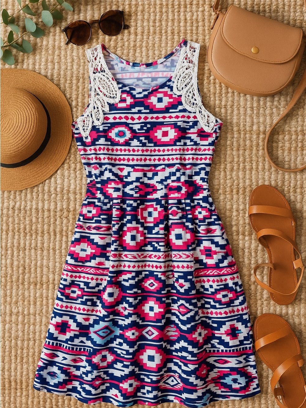 Xhilaration Tribal Print Fit & Flare Dress Size Small